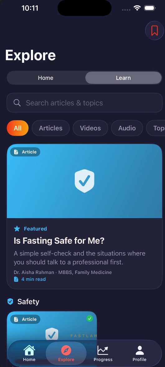 FastLah Learn library with searchable articles, videos and safety guides